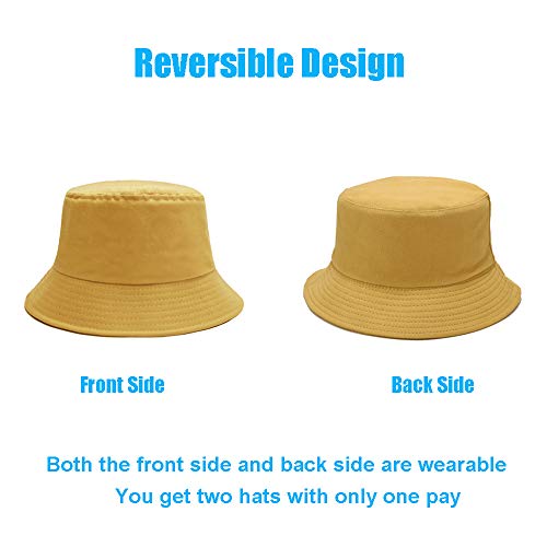 Image of Bucket Hat for Women Men, Reversible Cotton Summer Sun Beach Cap Solid Color Style