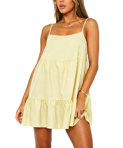 Image of Babydoll Dress for Women Spaghetti Strap Swing Dresses Sleeveless Short Flowy Dress Summer Loose Sundress
