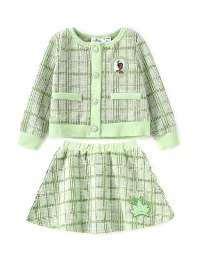 Disney Frozen Elsa Stitch Princess Moana Minnie Toddler Girl 2 Piece Outfit Kid Pearl Button Knit Top & Tweed Skirt Set 2-13Y