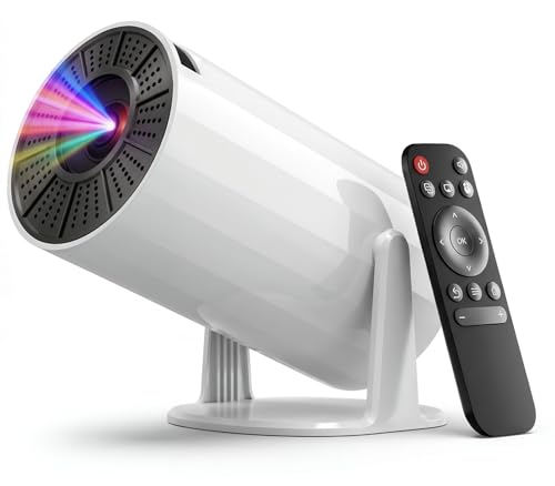 Image of LJYT mini projector, 1080P Portable Projector, Support 4K，WiFi 6, Android 11 ,200 ANSI Lumens, Auto Keystone, Bluetooth 5.4, 210° Rotation, Compatible with TV Stick/HDMI/USB/Smartphone (White)