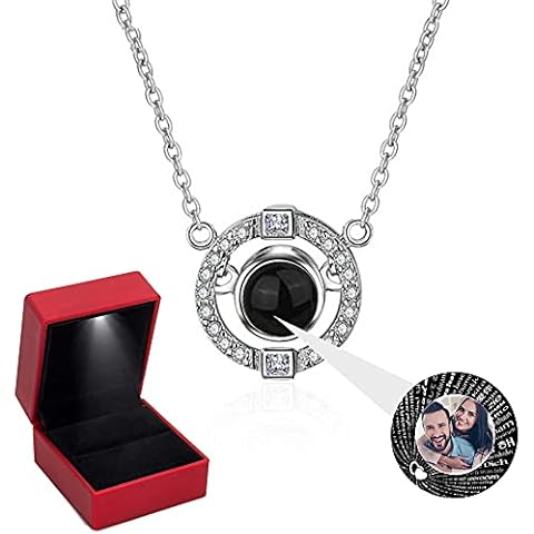 Personalized Photo Projection Necklace,925 Sterling Silver Projection Photo Necklace Custom Gift I Love You 100 Languages Pendant Jewelry Gifts for Women Girls Cover