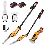 Neulriscn 2 in 1 Cordless Pole Hedge Trimmer & Grass Shear, 24V Electric Grass Trimmer Hedge Cutter with 2 x Batteries and Charger, Long Reach Extension Pole for Tree Trimming, 90° Adjustable Head