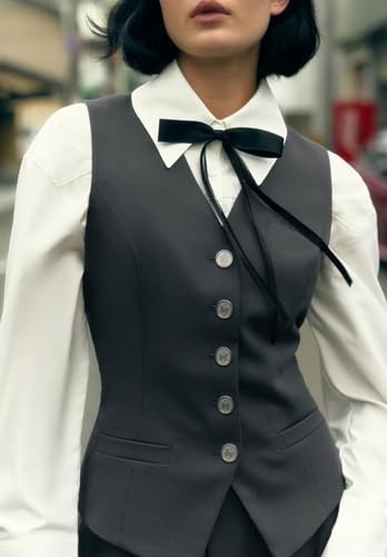 Formal Suit Vest for Women Button Up Waistcoat Casual Sleeveless Jacket3