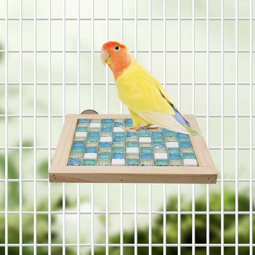 Image of Bird Perch Platform Stand, Wood + Colorful Crystal Small Animals Summer Cooling Playground, Cage Accessories for Birds Parrots Small Animals Rat Hamster Parakeet Cockatiel