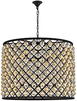 Elegant Lighting Madison Collection 12-Light Pendant Lamp with Royal Cut Golden Teak Crystals, Mocha Brown Finish