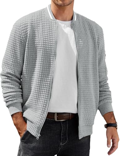 COOFANDY Men'S Knitted Sweater Jacket Lightweight Jacket Casual Soft Waffle Jacket with Zipper