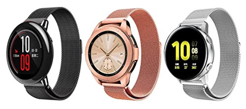 Image of ACM Pack of 3 Watch Strap Magnetic Loop 20mm compatible with Compaq Q Watch Smartwatch Metal Chain Band (Black /Rose Gold Pink /Silver)