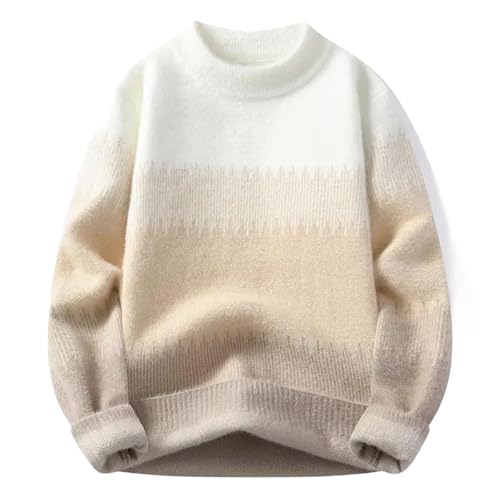 Mens Gradient Knitted Sweaters Warm Fashion Patchwork O Neck Knit Pullovers