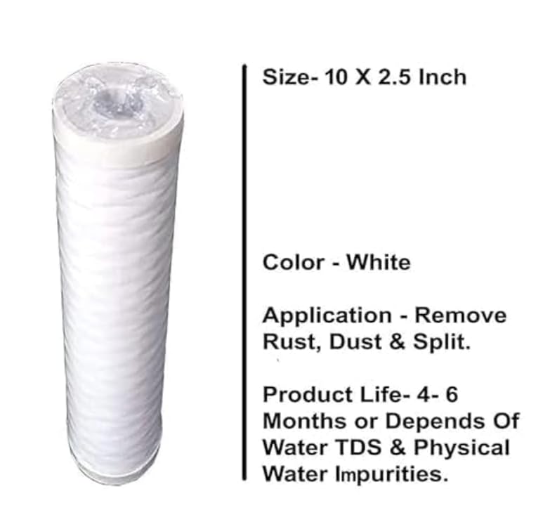 Image of 10'' Pre-Filter Cartridge Suitable for Kent POWP-Sediment Filter 10'' Thread WCAP | Made for All Kent RO, UV Water Purifiers | Spun Filter PP Candle Solid Filter Cartridge (Pack of 4)