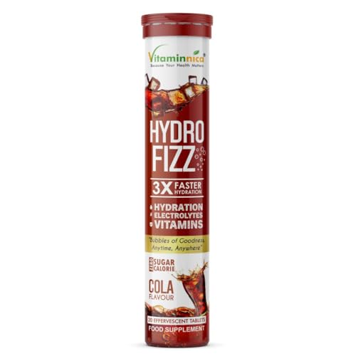 Vitaminnica Hydro Fizz Advanced Hydration & Electrolyte Booster | Sugar-Free & Refreshing- 20 Effervescent Tablets | Replenish & Rehydrate (Pack of 1, Cola)