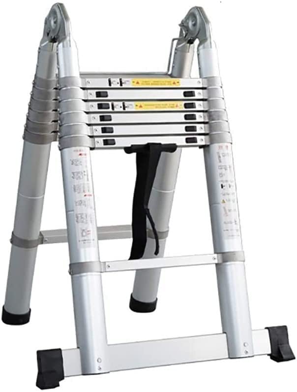 GEIRONV Mult-Purpose Telescoping Ladder, Folding Aluminium Extension Straight Ladder Household Garden Building Safety Step Ladder Stepladder ( Color : Silver , Size : 1.6+1.6M )
