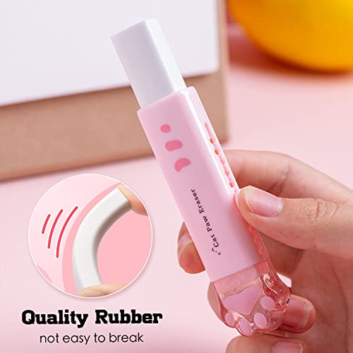 8 Pcs Cat Paw Shaped Retractable Erasers, Rainbow Pencil Eraser, Cute Rubber for Kids, Push-Pull Rubber Eraser for Students Writing Office School Supplies