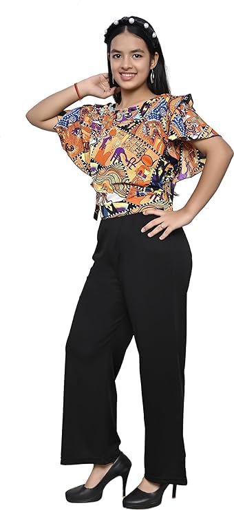 Image of Girls | Kids Printed Floral Designer Top and Palazzo Set Crop Top and Palazzo Set Printed | Fancy Palazzo and top Set for Girls with tie in Waist 4 Year to 16 Year
