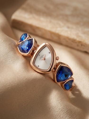 Image of French Connection Asymra Sunray Silver Dial with Crystal Bracelet Analog Watch for Women - FCN0205URGM