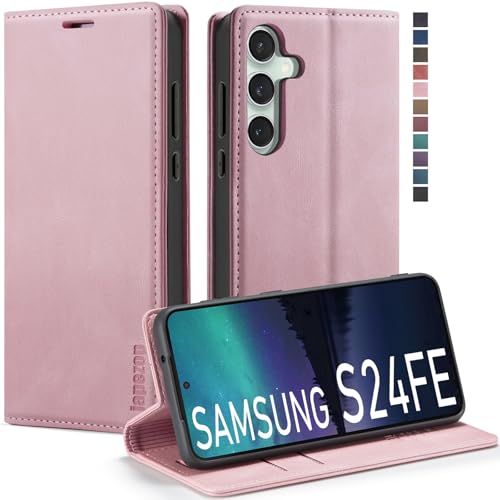 Samsung Galaxy S24 FE 5G Wallet Case with [RFID Blocking] Card Holder Kickstand Magnetic,Leather Flip Case Wallet for Samsung Galaxy S24 FE 5G 6.7 Inch (Pink)