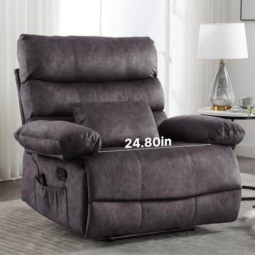 Oversized Recliner Chair Extra Wide Large Recliner for Adults 350lbs with Lumbar Support Pillow Nursery Chair Living Room (Manual, GREY-6002)