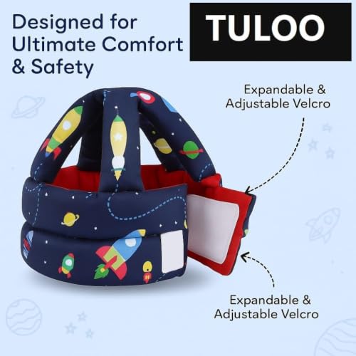 Image of Baby Infant Toddler Helmet No Bump Safety Head Cushion Bumper Bonnet Adjustable Protective Printed Cap Child Safety Headguard for Running Walking Crawling Safety Helmet (Space Navy Blue)