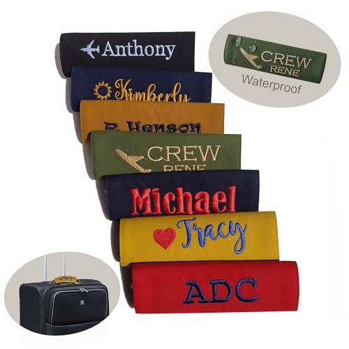 Personalized Luggage Handle Wrap Finder | Custom Embroidered Icon Monograms or Short Text ID Tag | Cover Identifier Marker for Suitcase or Bag | Grips Accessories for Travel by ACORD EU (Navy Blue)2