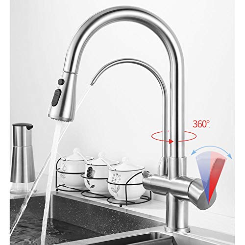 Robinet de cuisine extensible à double sortie d'eau et rotation complète 360°