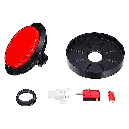 MECCANIXITY Starts Arcade Buttons ABS Micro Switch Flat Large Circle with Light for Video Games Parts DC 12V Red