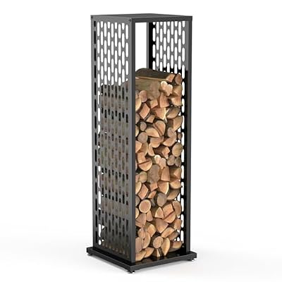 Orbotots 4ft Firewood Rack, Wood Stacker Firewood Outdoor, Black Metal, 1000 lbs Capacity, Indoor Decorative Wood Holder for Woodshed, Storeroom, Patio, Basement (Ellipticalhole)