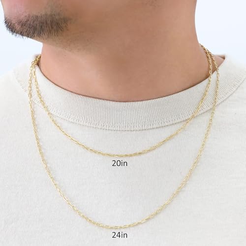 Nuragold 10k Real Yellow Gold Paperclip 2mm Elongated Cable Link Necklace (16"-24") Dainty Italian Jewelry for Men & Women3