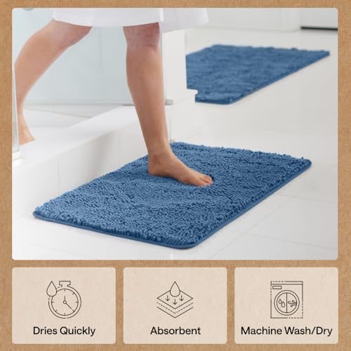 Image of Gorilla Grip Original Luxury Chenille Bathroom Rug Mat, 60x24, Extra Soft and Absorbent Shaggy Rugs, Machine Wash Dry, Perfect Plush Carpet Mats for Tub, Shower, and Bath Room, Blue