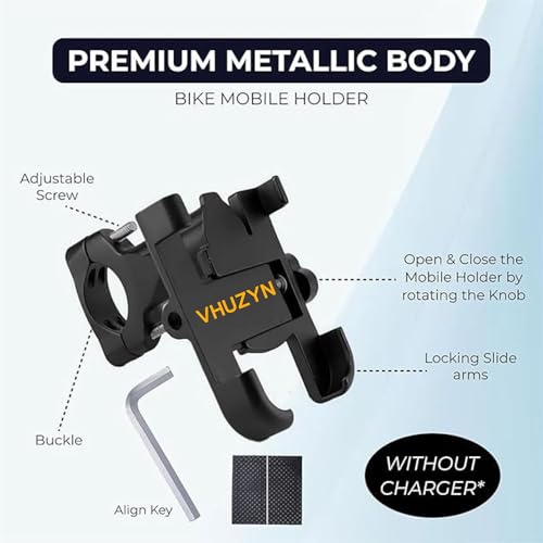 Image of Bike Mobile Phone Holder Waterproof Anti Vibration Phone Mount for Motorcycle Handlebar 360 Rotation Universal Mobile Holder for Bike Scooty Cycle Metal Body Shockproof Secure Grip Stand-C1