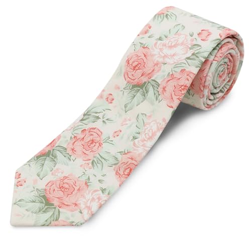 Image of Cotton Floral Ties for Men 2.76 inch Men's Skinny Tie Linen Flower Printed Neck Tie for Wedding Dating Party