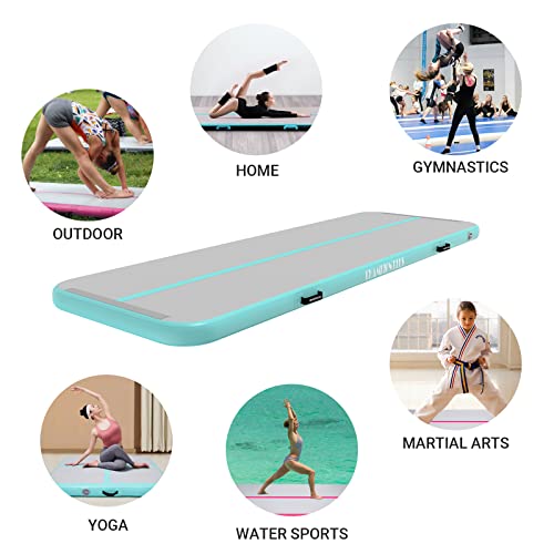 Championplus 10Ft 13Ft 16Ft 20Ft Tumble Track Tumbling Mat Inflatable Gymnastics Air Mat 4/8 Inches Thickness For Home Training Cheerleading Yoga With Electric Air Pump Mint Green 10'X3.3'X4'' #TOP5