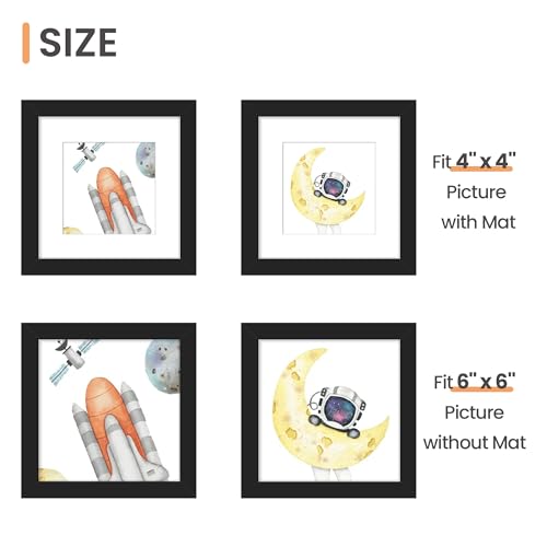 Image of upsimples 6x6 Picture Frame, Gallery Glass Photo Frames Set of 3, Black | Fit 4x4 with Mat and 6 x 6 Photos, Gift for Christmas, Wall Decor and Table Display for Living Room, Hallway, Gallery