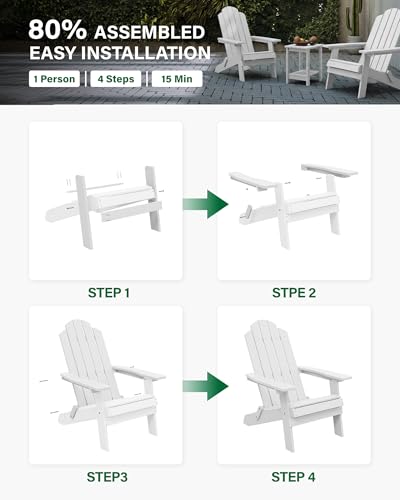 MXIMU Adirondack Stuhl für Outdoor Garten: Wetterfest Adirondack Chair Kunststoff HIPS für Outdoor Stuhl - Ergonomisch Adirondack Gartenstuhl Klappbar für Balkon/Terrasse/Feuerstelle/Beach(Weiß)