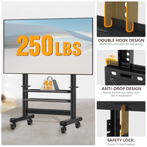 Image of Mobile TV Cart Rolling TV Stand with Wheels for 50-120 inch TVs up to 250 lbs
