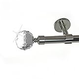 Edelstahl Look Gardinenstange 20mm Deckenträger 1-läufig Kristall Kugel, Länge wählbar D31 E87 R, Länge:120 cm