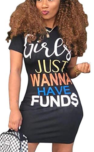 Tcremisa Women's Casual Letter Print Bodycon Mini Dress Summer Short Sleeve T Shirt Dresses Black #TOP20