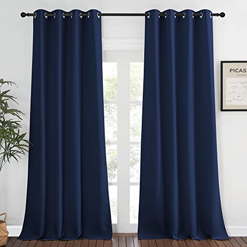 NICETOWN Window Drape Long Curtain - (52 inches Wide x 108 inches Long, Navy, 1 Piece) Living Room Panel Grommet Top Window Treatment for Hall & Guest Room