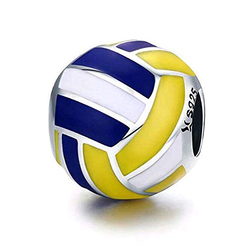 Ciondolo in argento Sterling 925, per gli amanti dello sport, ciondolo per braccialetti, a forma di pallone da pallavolo