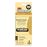 3M 11180-G Sandpaper with No Slip Grip Backing, 180 Grit, 3-2/3 by 9-Inch, Gold, 5 Per Pack