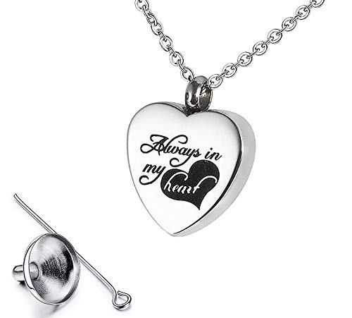 DEESOSPRO® Cenicero conmemorativo de Acero Inoxidable Colgante de corazón clásico Cenizas de urna de cremación Collar de Recuerdo Joyas con Kit de Relleno, corazón