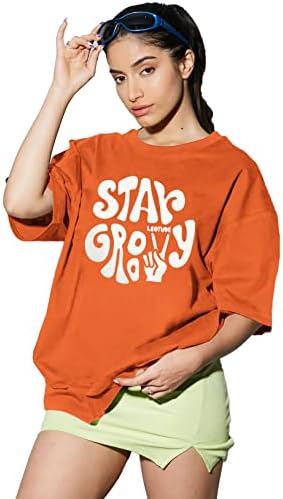 LEOTUDE Womens Oversized Round Neck Cottonblend Half Sleeve T-Shirts