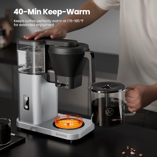 Image of Kismile SCA-Certified 8 Cup Drip Coffee Maker, Pour Over Coffee Machine with 3s Instant Heat 197-205℉, Adjustable Flow Control, Removable Water Tank, Deep Cold Brew & 40 Min Keep Warm (Silver)