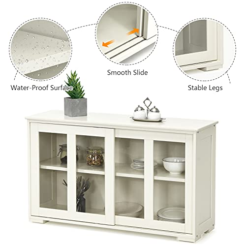 Costzon Kitchen Sideboard, Antique Stackable Storage Cabinet With Height Adjustable Shelf, Sliding Door Window, Wooden Cupboard Server Buffet Console Table For Home Dining Room Entryway (Cream White) #TOP3