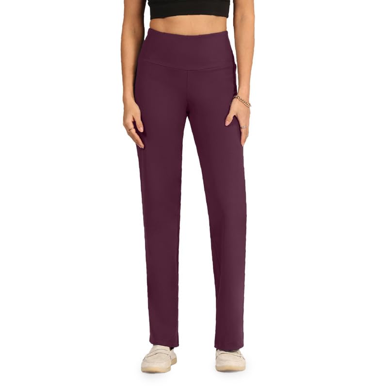 Image of BlissClub Ultimate Straight Pants Trousers for Women with High Waist, Formal Pant for Women Office Wear with Wide Waistband