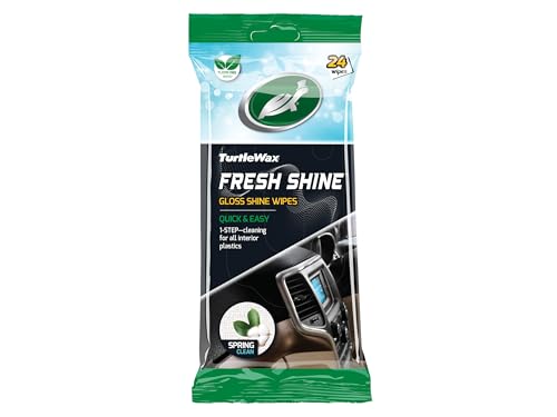 Turtle Wax Fresh Shine Gloss Wipes Spring Fresh for Car Interior Plastics - Multi-Purpose Car Interior Wipes Can Be Used On Hard Surfaces, Dashboards