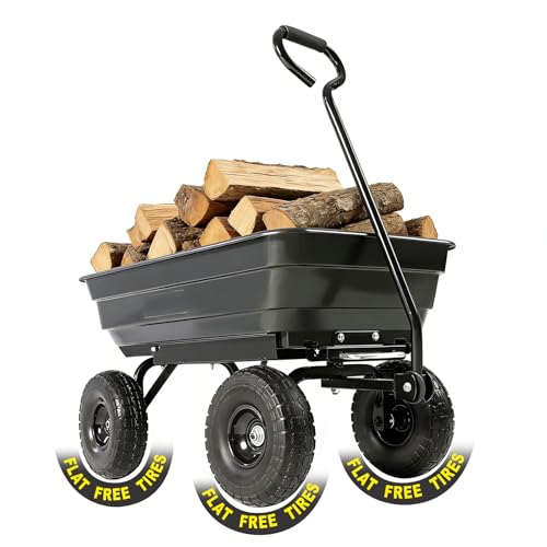 HEAHOLD Garden Dump Cart Heavy Duty 660lb Capacity 10 Flat-Free Tires 4 Cu.Ft Utility Wagon with Quick-Release Dumping Polypropylene Bed for Landscaping & Gardening