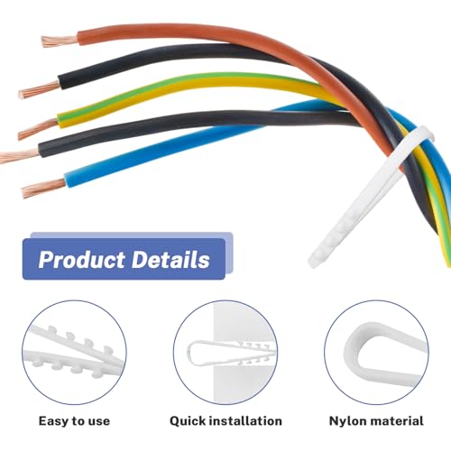 200 Stück Schlaufendübel Nylon U-Klemmen, Weiße Dübelklemmschelle für Kabel & Rohre, 10mm Breite, Schraublose Befestigung, Universelle U-Form Kabelhalter aus Plastik, 2 Packungen