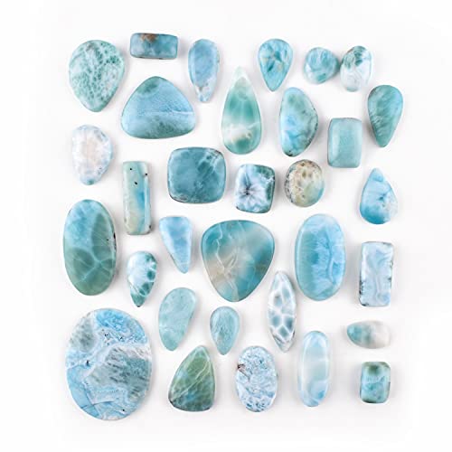 Qnavic Natural Larimar Cabochon Crystal Gemstone, Chakra Healing Crystal And Gemstone, Birthstone Crystal For Jewelry Making Supplies, Diy Crafts, Loose Gemstones, Wire Wrapping (3 Cabochon) #TOP1