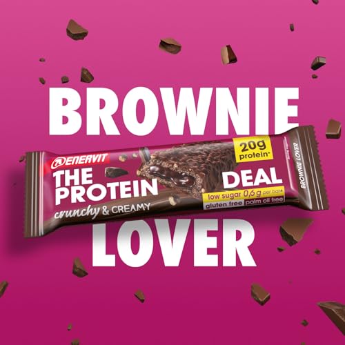 Enervit, The Protein Deal Brownie Lover, Barrette Proteiche, Gusto Cioccolato Fondente, Ripieno Morbido al Brownie, Snack Goloso, 20g di Proteine, 0,6g di Zuccheri, Senza Glutine, 12 Barrette da 55g - Immagine 2