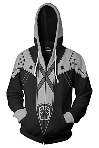 Skymecos Adult Sephiroth Hoodie Costume FF7 Remake Cosplay Zip Up Hooded Jacket Medium