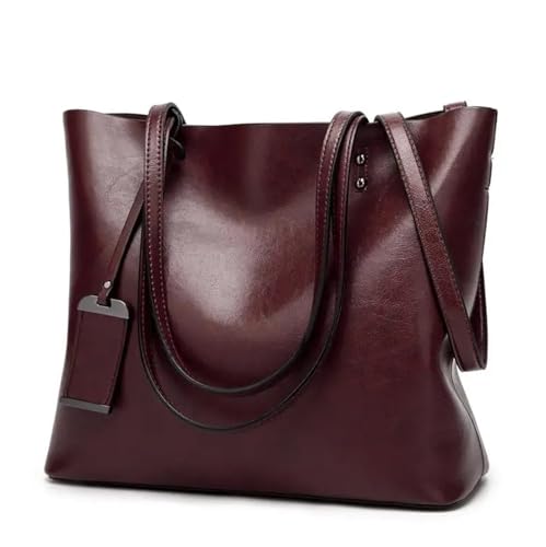 OPIGJUFD Bolsa de Playa Bolso tipo cubo de cuero encerado, bolso Simple con doble correa, bolsos hombro for mujer, compras multiusos Para viajar(Coffee)